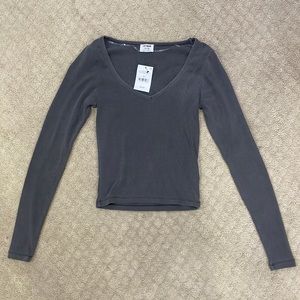 cotton on size xs grey v neck long sleeve tight tank top with tags